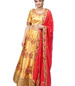 Yellow embroidered satin lehenga with dupatta