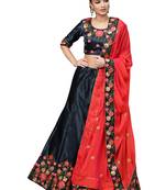 Navy Blue embroidered satin lehenga with dupatta