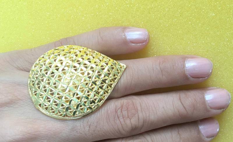 Big Gold Plated Finger Ring, Adjustable Size - ETHNIC INDIA - 2778996
