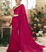 Dark pink plain georgette saree with blouse