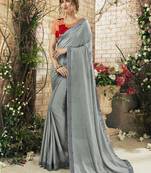 Grey Plain Georgette Saree With Blouse