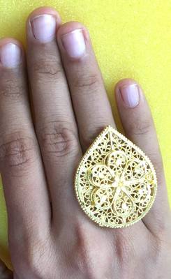 Big Gold Plated Finger Ring, Adjustable Size 2