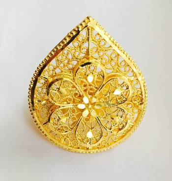 Big Gold Plated Finger Ring, Adjustable Size 3