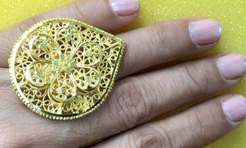 Big Gold Plated Finger Ring, Adjustable Size 4