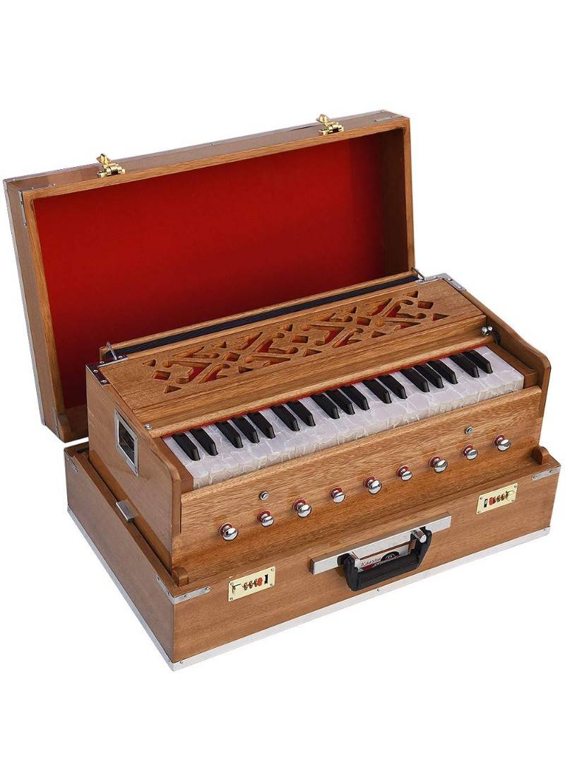 Harmonium Traveler/Portable/Folding Type, 9 Stops- 5 Main & 4 Drones, 3½ Octaves, Coupler, Bass-Male Reed - 440 Hz
