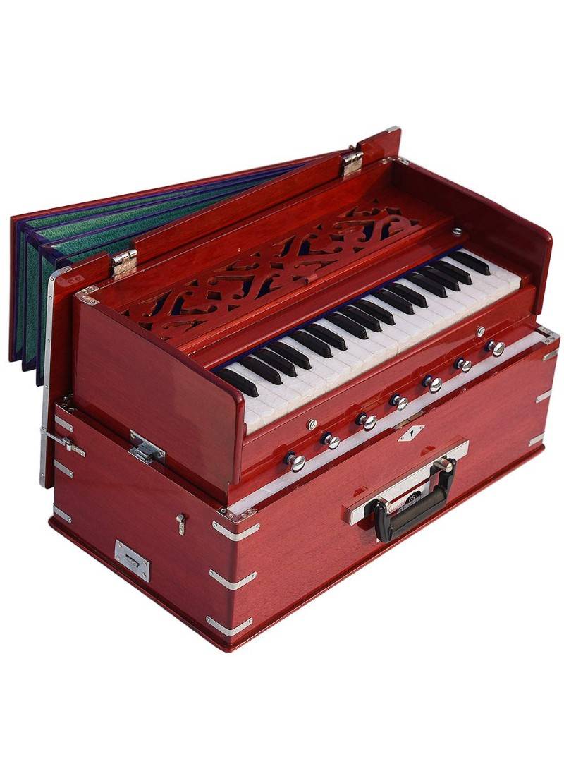 Safri Harmonium- 3¼ Octave -Portable, Traveler, Baja, 7 Stop (3 Drone), 2 Set Reed- Bass/Male, Dark Color, Tuning: 440Hz