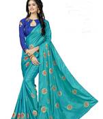 Turquoise Embroidered Art Silk Saree With Blouse