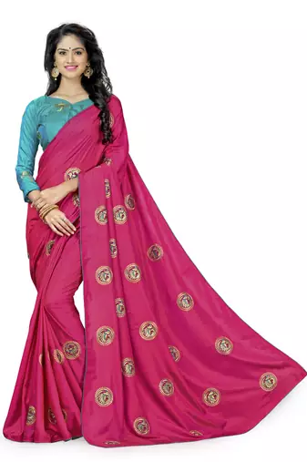 Pink Embroidered Art Silk Saree With Blouse
