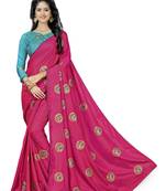 Pink Embroidered Art Silk Saree With Blouse