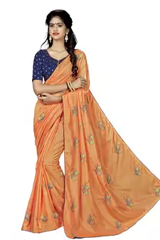 Orange embroidered silk saree with blouse