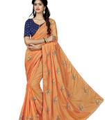 Orange embroidered silk saree with blouse