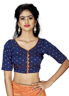 Orange embroidered silk blend saree with blouse 2