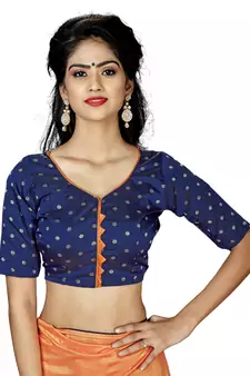 Orange embroidered silk blend saree with blouse