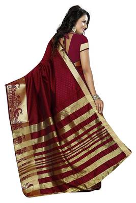 Maroon woven silk blend saree with blouse 3