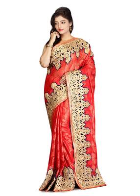 Peach Embroidered   Brasso Saree With Blouse 1