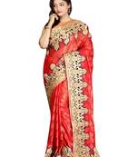 Peach Embroidered   Brasso Saree With Blouse