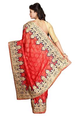 Peach Embroidered   Brasso Saree With Blouse 2