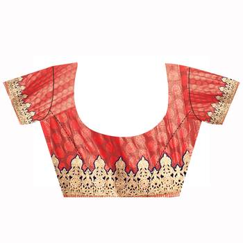 Peach Embroidered   Brasso Saree With Blouse 3