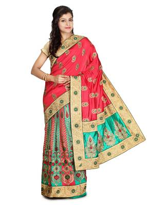 Multicolor Embroidered   Raw Silk Saree With Blouse 1