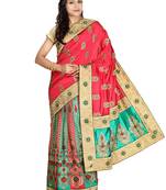 Multicolor Embroidered   Raw Silk Saree With Blouse