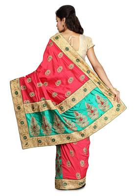 Multicolor Embroidered   Raw Silk Saree With Blouse 2