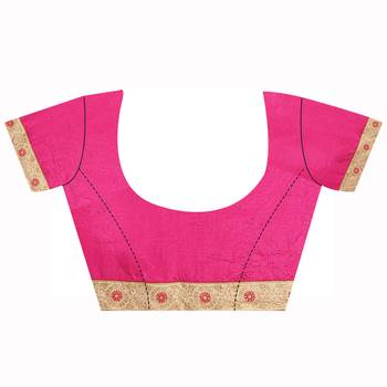 Rani Pink Embroidered   Raw Silk Saree With Blouse 3
