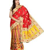 Multicolor Embroidered   Raw Silk Saree With Blouse
