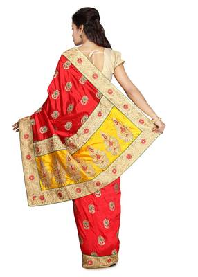 Multicolor Embroidered   Raw Silk Saree With Blouse 2