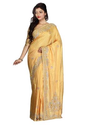 Beige Embroidered Silk Saree With Blouse 1