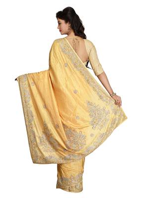 Beige Embroidered Silk Saree With Blouse 2