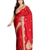 Red Embroidered Silk Saree With Blouse
