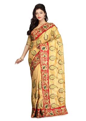 Beige Embroidered Silk Saree With Blouse 1