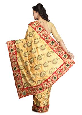 Beige Embroidered Silk Saree With Blouse 2