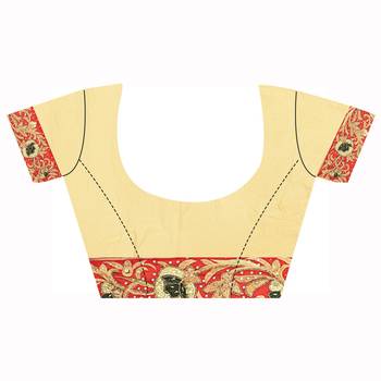 Beige Embroidered Silk Saree With Blouse 3