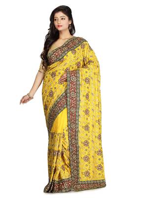Yellow Embroidered Silk Saree With Blouse 1