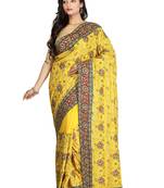 Yellow Embroidered Silk Saree With Blouse