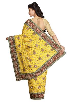Yellow Embroidered Silk Saree With Blouse 2