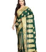 Dark Green Embroidered Silk Saree With Blouse
