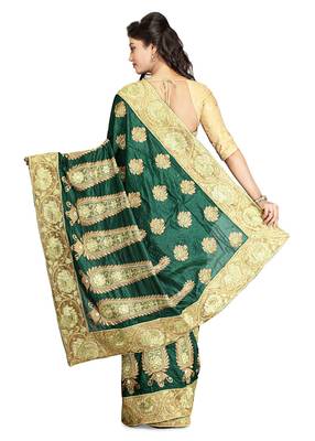 Dark Green Embroidered Silk Saree With Blouse 2