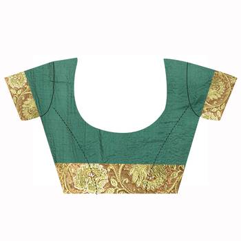 Dark Green Embroidered Silk Saree With Blouse 3
