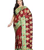 Maroon Embroidered Silk Saree With Blouse