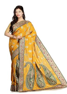 Mustard Embroidered Silk Saree With Blouse 1