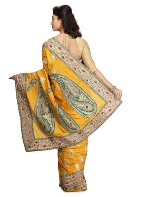 Mustard Embroidered Silk Saree With Blouse 2