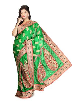 Emerald Embroidered Silk Saree With Blouse 1