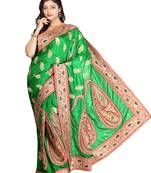 Emerald Embroidered Silk Saree With Blouse