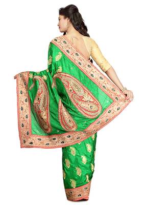 Emerald Embroidered Silk Saree With Blouse 2
