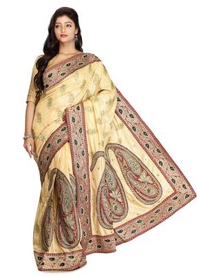 Beige Embroidered Silk Saree With Blouse 1