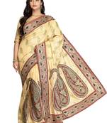 Beige Embroidered Silk Saree With Blouse