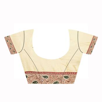 Beige Embroidered Silk Saree With Blouse 3