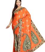 Orange Embroidered Silk Saree With Blouse